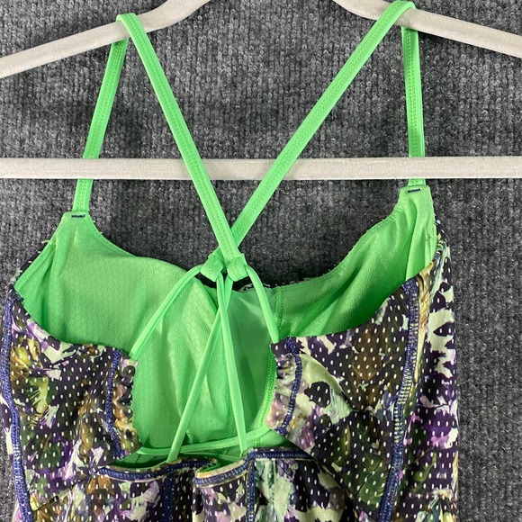 Lululemon Tank Top 4 Dancing Warrior Floral Print Purple Green Strappy Workout - Picture 6 of 11
